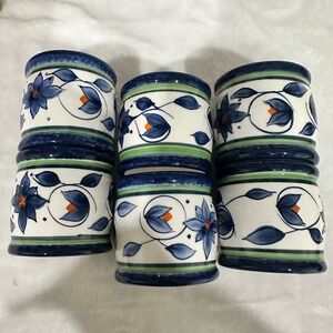 Pfaltzgraff Cappuccino Floral Ceramic Napkin Rings Set of 6 Blue Green White